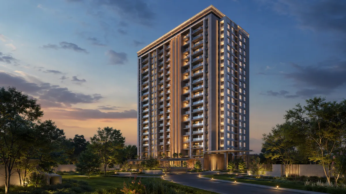 Exterior render of Purva Grand Hills single tower at Chikkajala, Bengaluru airport corridor
